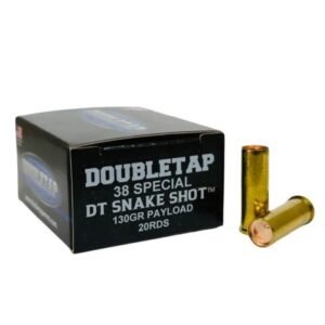 Black and blue doubletap ammo box with two brass. 38 special cartridges.