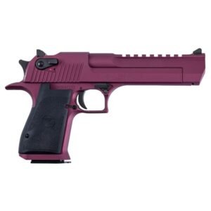 Maroon desert eagle handgun with black textured grip.