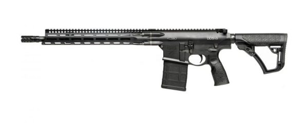 A black daniel defense dd5 v3 rifle featuring a textured pistol grip, adjustable stock, and a multi-slot handguard.