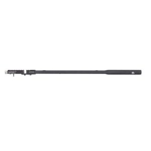 Black firearm barrel with a slim linear design, featuring a detailed mounting plate and bolt section on the left end.