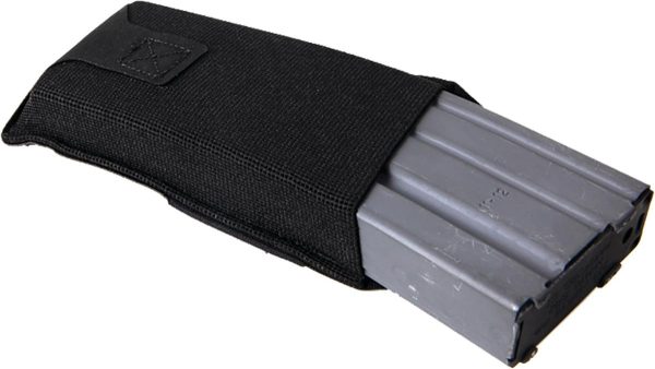 Black tactical ammo bag with gray metal magazine, firearms accessory, casey iowa.