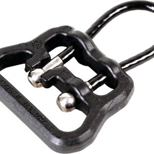 Black plastic buckle with metal clasps and cable loop, labeled "Made in the USA."