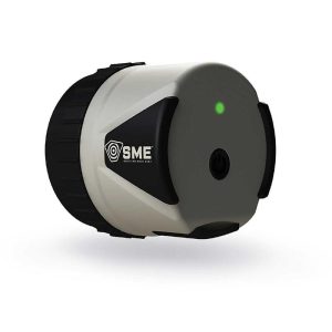Gray and black SME electronic shooting target with a green indicator light.