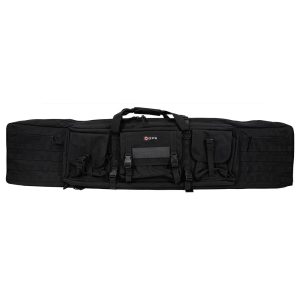 Black tactical gun bag with multiple pockets and buckles for firearms and ammo; brand logo "GPS" visible.
