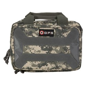 Camouflage GPS brand firearm bag in digital camo pattern with gray accents.