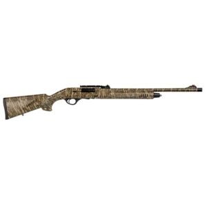 Camouflage-patterned firearm with a textured stock and barrel, showcasing a mossy oak design, suitable for hunting in iowa environments.