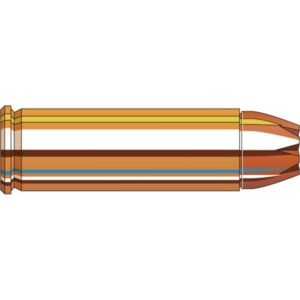 Illustration of a bullet cartridge with a brass casing and a copper-colored bullet tip.