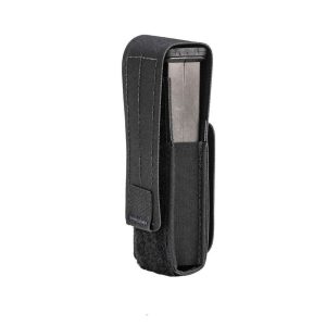 Black tactical gun magazine pouch for firearms and ammo.