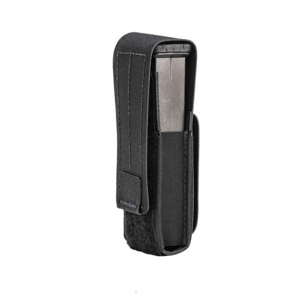 Black tactical gun magazine pouch for firearms and ammo.