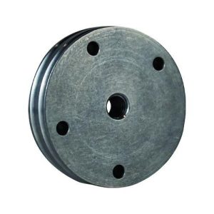 Round metallic disc with five drilled holes, silver-gray color.