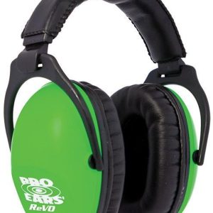 Green and black Pro Ears ReVO earmuffs.