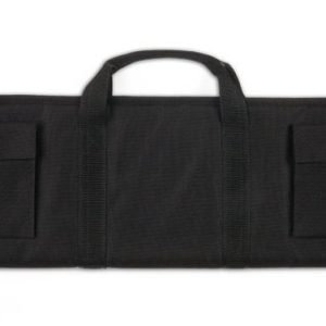 Black firearms bag with dual front pockets and carry handle, suitable for guns and ammo, associated with Casey, Iowa.