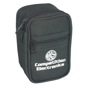 Black firearm accessory bag with white "Competition Electronics" logo and dual zippers, suitable for guns and ammo, related to Casey, Iowa.
