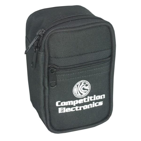 Black firearm accessory bag with white "competition electronics" logo and dual zippers, suitable for guns and ammo, related to casey, iowa.