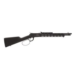 Black lever-action rifle with a modern tactical design and extended handguard featuring a picatinny rail, labeled "citadel. "