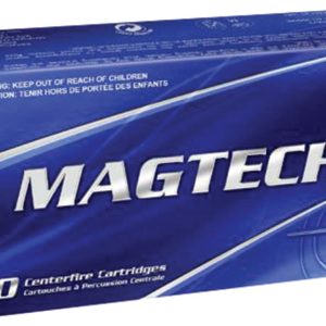 Magtech blue ammunition box for 50 centerfire cartridges.