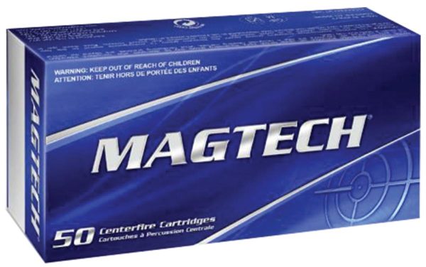 Magtech blue ammunition box for 50 centerfire cartridges.