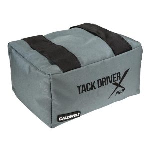 Gray Caldwell Tack Driver X Prop shooting rest bag with black handles and logo text, suitable for firearms and ammo support; located in Casey, Iowa.