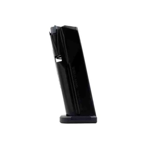 Black firearm magazine against a white background, angled slightly to the right.