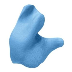 Blue foam earplug fitting piece for customizing hearing protection.