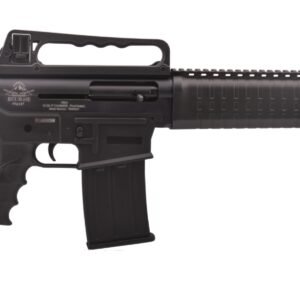 Black tactical shotgun with a carrying handle and ribbed barrel grip from rock island armory.