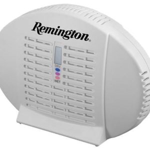 White Remington dehumidifier with humidity indicator, suitable for preserving firearms, guns, and ammo in storage bags, relevant to Iowa and Casey Iowa.