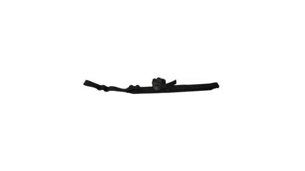 Black firearm strap with buckle, isolated on white background.