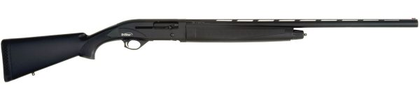 Black tristar semi-automatic shotgun with a sleek design, featuring a ribbed barrel and ergonomic grip.