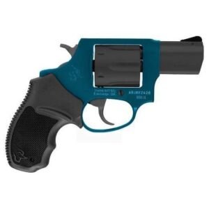 A blue and black revolver with a short barrel and textured grip.