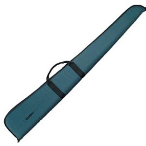 A long, teal gun case with black handles and trim detailing.