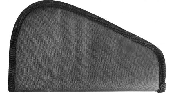 Black fabric pistol case with rounded edges and black trim.