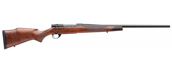 Wooden stock hunting rifle with a textured grip, black barrel, and bolt-action mechanism, suitable for firearms enthusiasts in casey, iowa.