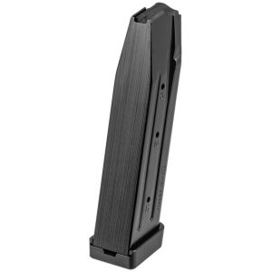 Black firearm magazine with visible numbering for ammo capacity.