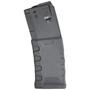 Black rifle magazine for ammunition, featuring textured grips and mft logo, ideal for firearms enthusiasts and gun owners in casey, iowa.