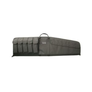 Olive green tactical gun bag with multiple pockets, designed for firearms and ammunition storage, featuring a carrying handle.