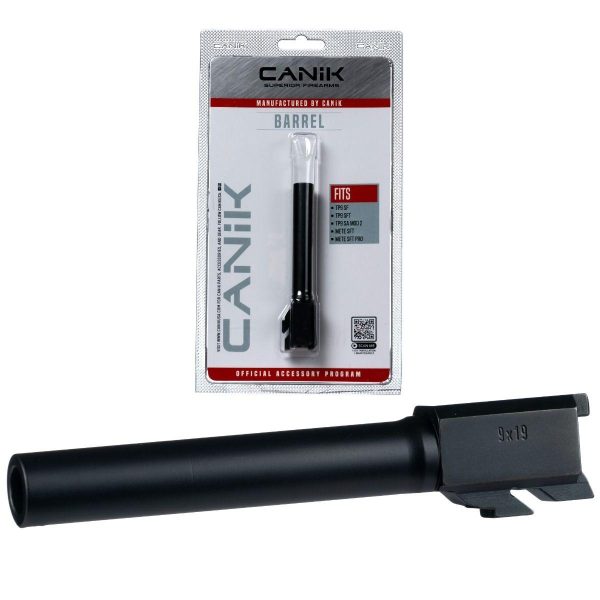 Black canik barrel and packaging for firearms accessories.