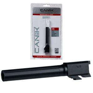 Black Canik 9x19 pistol barrel in packaging designed for TP9 models; Casey, Iowa.