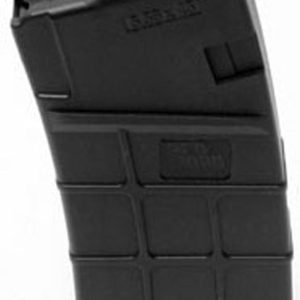 Black rifle magazine with a textured surface, showcasing a grid-like pattern on a white background.