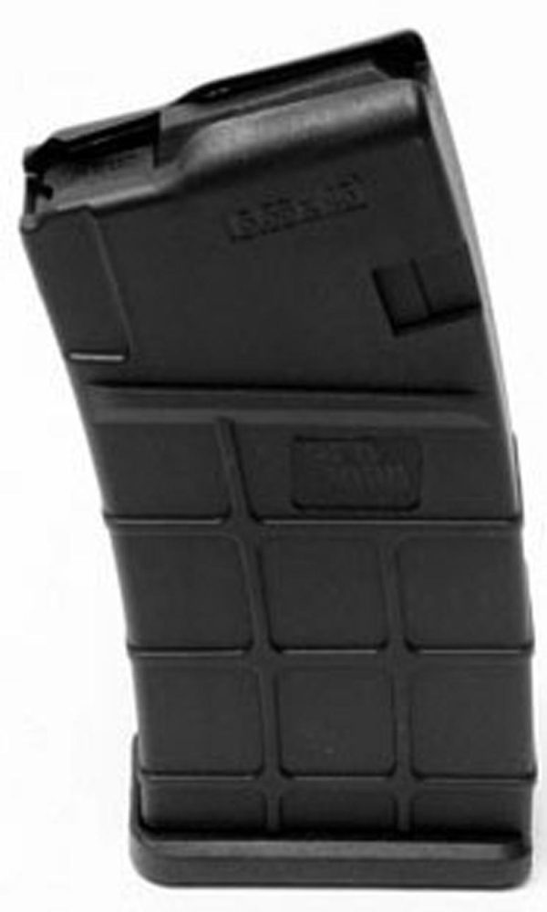 Black rifle magazine with a textured surface, showcasing a grid-like pattern on a white background.