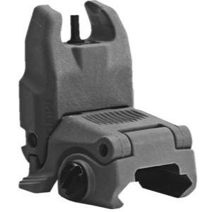 Black firearm sight attachment against a white background.