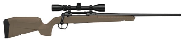 Brown rifle with a black scope and barrel.