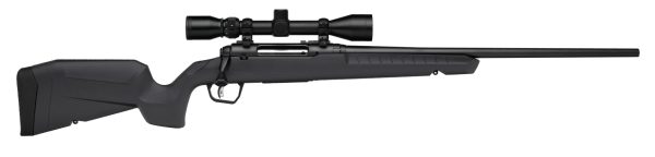 Black bolt-action rifle with a scope, featuring a matte finish.