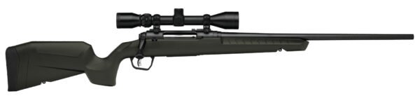 Black and green bolt-action rifle with a scope attachment.