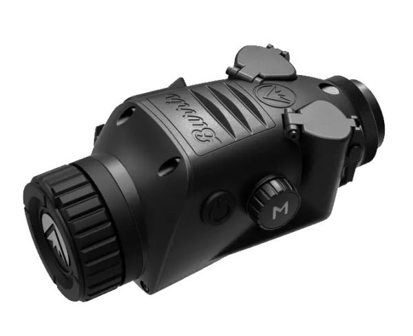 Black burris thermal rifle scope with textured knobs and protective lens cover.