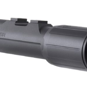 Alt text: "Black Foxtrot-MWR firearm accessory with flashlight attachment, firearms, guns, Casey Iowa."