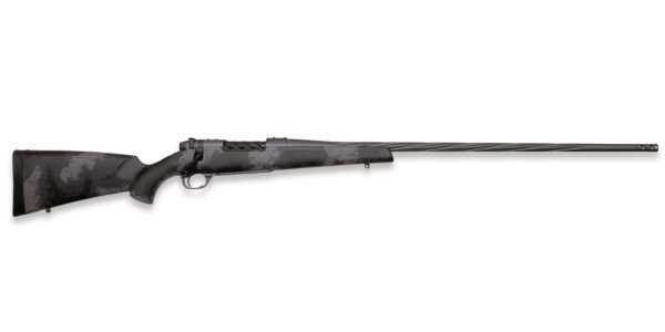 Black and gray bolt-action rifle with a textured stock and a fluted barrel.