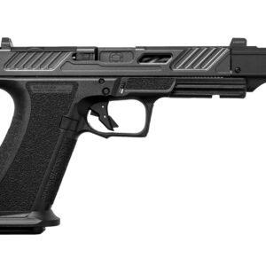 Black handgun with textured grip and detailed slide design, suitable for firearms enthusiasts in casey, iowa.