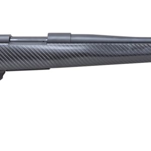 Carbon fiber bolt-action rifle with black finish, featuring a sleek, modern design.