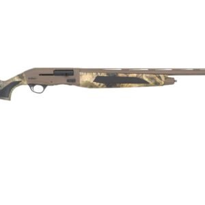 Tan and camouflage-pattern beretta a300 outlander shotgun with a synthetic stock and ventilated rib barrel, suitable for hunting.