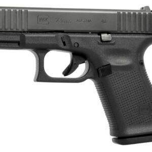 Black glock 23 gen5 handgun with textured grip, marked "austria" and "40," on a white background.